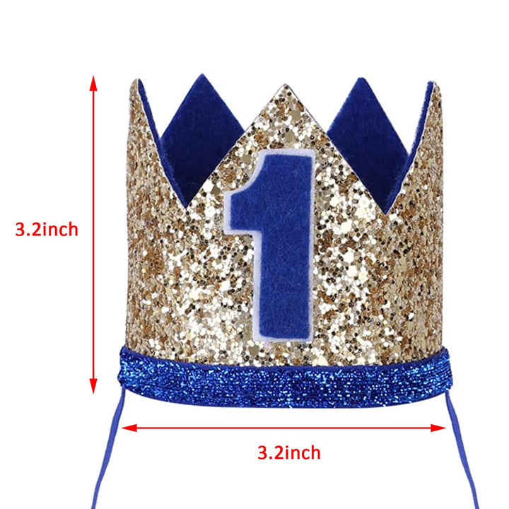 Baby Boys Girls Frist 1st Birthday Hat Sparkly Prince/Princess Party Accessories Crown Tiara Hat Photo Shoot Prop (Gold)