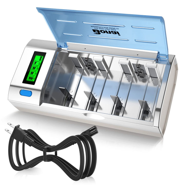 LCD Battery Charger for C D AA AAA 9V NiMH NiCD Rechargeable Batteries with Discharge Function and AC Plug Fast Charging