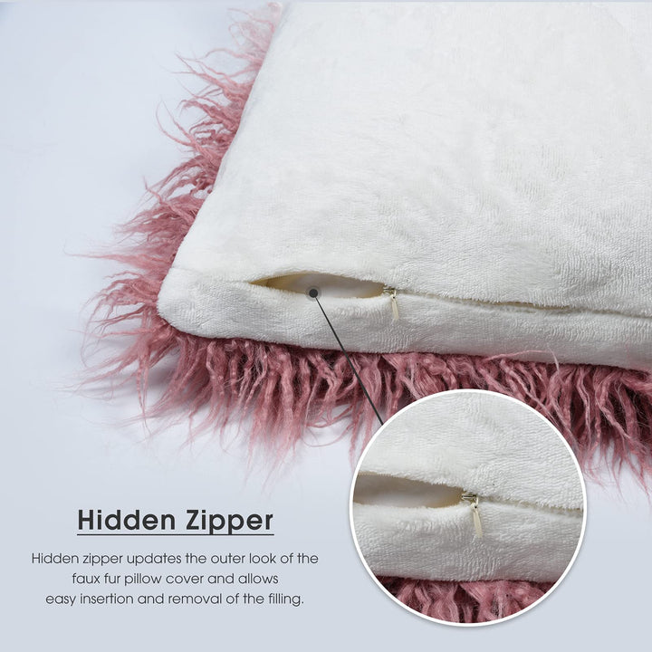 David's Home Faux Fur Lumbar Pillowcase, 1-Packed, Decorative Fluffy Throw Pillow Cover 12 x 20 Inches, Luxury Rectangular Cushion Cover for Bed Couch Sofa Living Room, Ombre Pink