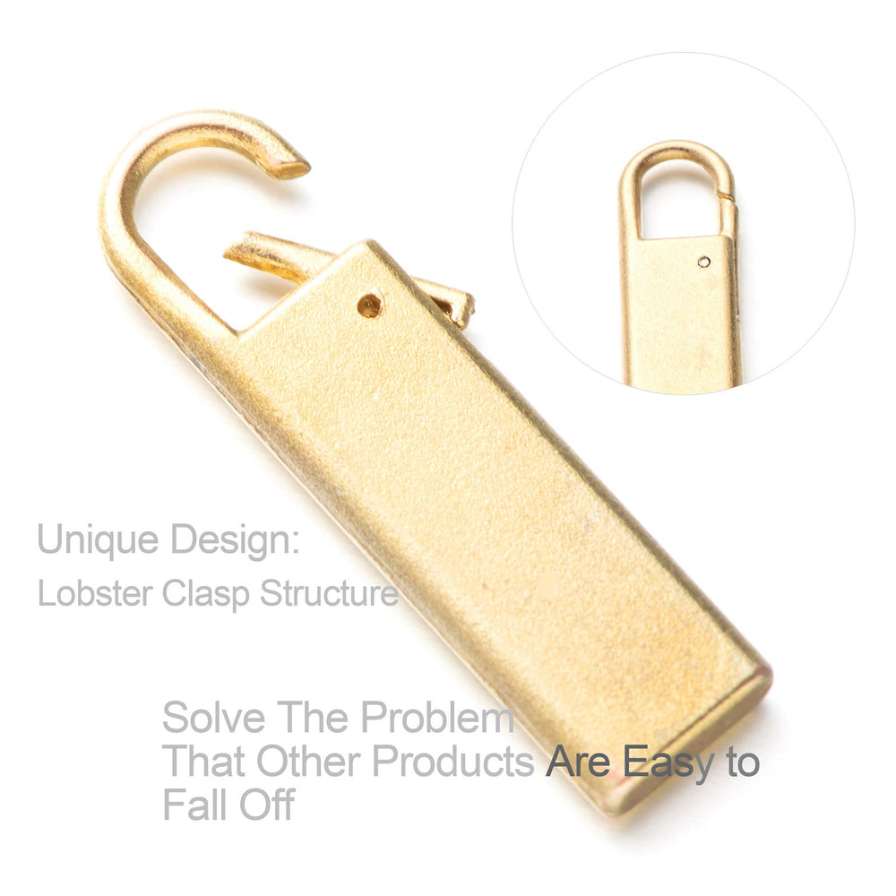 Gold Zipper Pull Replacement Metal Zipper Tab Repair Easy Use for Broken and Missing Zipper Pulls On Luggage Suitcase Jacket Backpacks Coat Boots