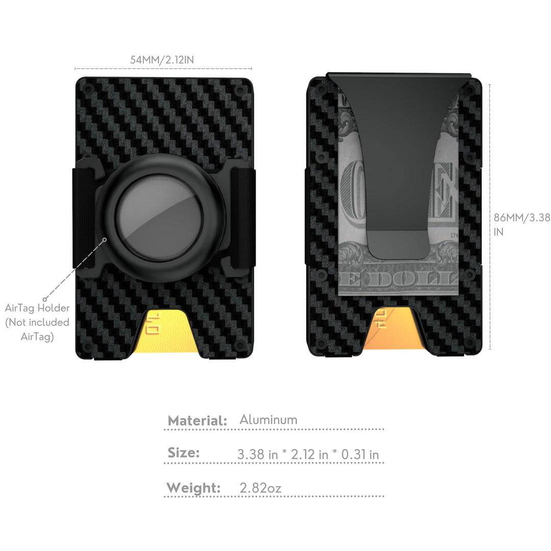 Airtag Men&#39;s Wallet | Slim Air Tag Money Clip | Carbon Fiber Card Holder | Minimalist AirTag Wallet | RFID Shield [Without AirTag]