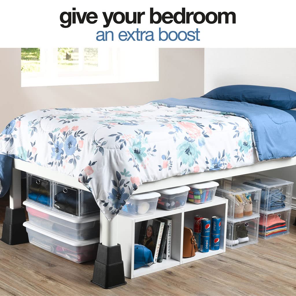 Heavy Duty Adjustable Bed Risers or Furniture Riser bed lifts - Heights of 8, 5 or 3 Inches, Set of 4 (Black)