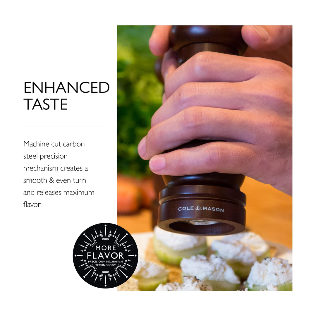 COLE &amp; MASON Capstan Wood Pepper Grinder - Wooden Mill Includes Precision Mechanism, 6.5 inch