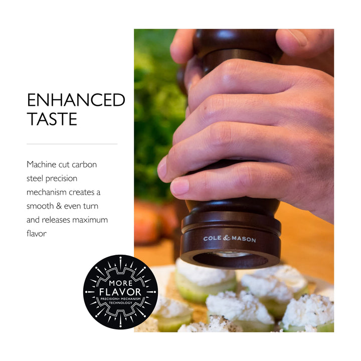 COLE &amp; MASON Capstan Wood Pepper Grinder - Wooden Mill Includes Precision Mechanism, 6.5 inch