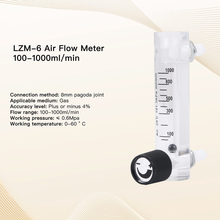 100-1000ml/min Oxygen Air Gas Flowmeter with Control Valve for Oxygen Adjustable Gas Flowmeter with Copper Connector for Oxygen Air Gas Conectrator