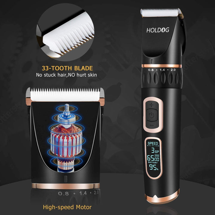 Dog Clippers Professional Heavy Duty Grooming Clipper 3-Speed Low Noise High Power Rechargeable Cordless Pet Tools for Small &amp; Large Dogs Cats Pets with Thick Coats