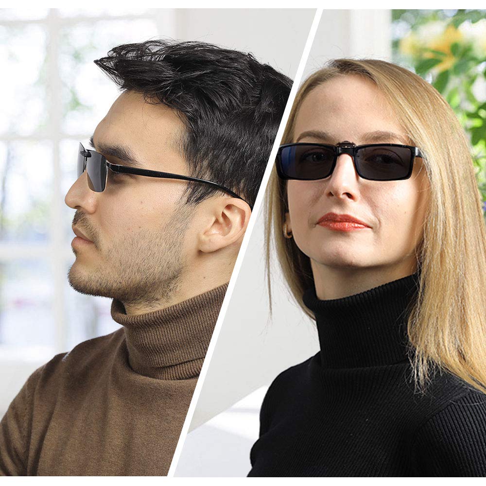 Polarized Clip on Sunglasses for Prescription/Myopia Eyeglasses Outdoor/Driving (Black-upgrade flip)
