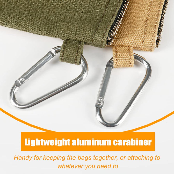 Canvas Tool Bag Water Resistant, 2pcs Tool Pouches with Zipper and Carabiner, Heavy Duty Utility Bags for Tools Camping Travel