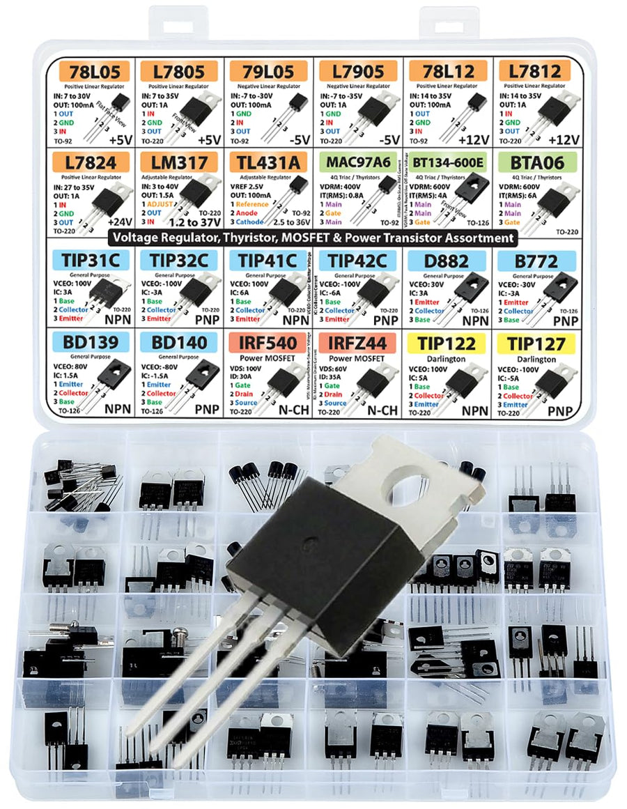 Power Transistor, Mosfet, Thyristor and Voltage Regulator Assortment Kit, 82 pcs, 24 Types