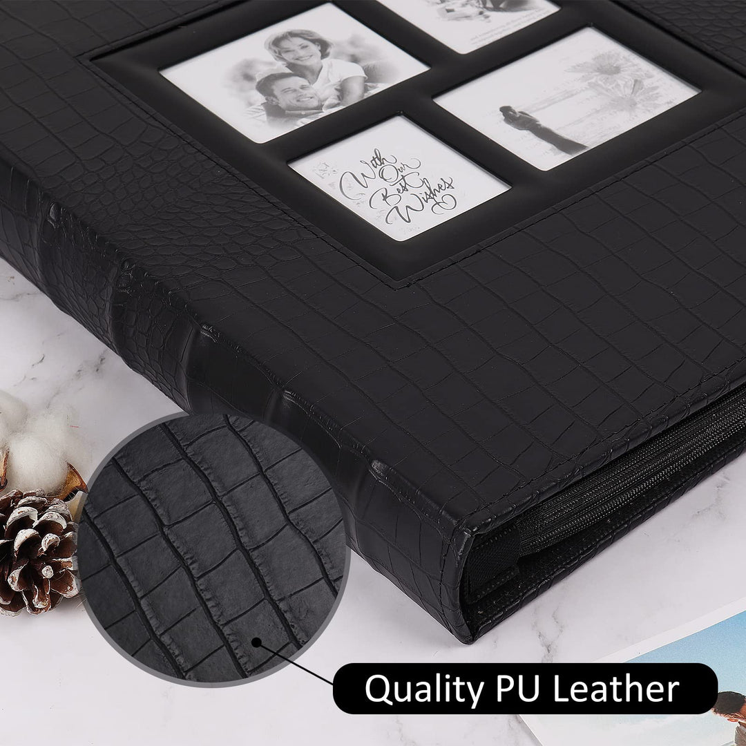Photo Album 600 Pockets Leather Cover Black Pages Big Capacity for 4x6 Photos Book Hardcover Wedding Gift Valentines Day Present Family Baby Albums