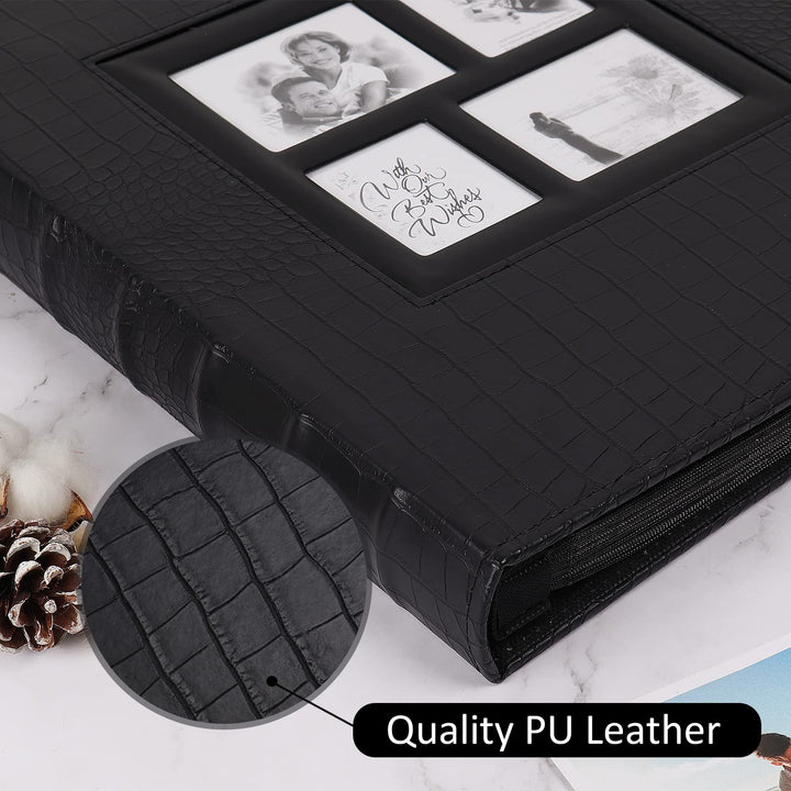 Photo Album 600 Pockets Leather Cover Black Pages Big Capacity for 4x6 Photos Book Hardcover Wedding Gift Valentines Day Present Family Baby Albums