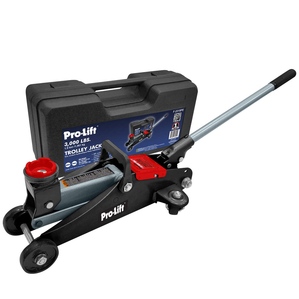F-2315PE Grey Hydraulic Trolley Jack Car Lift with Blow Molded Case-3000 LBS Capacity, 12 Inch, Black