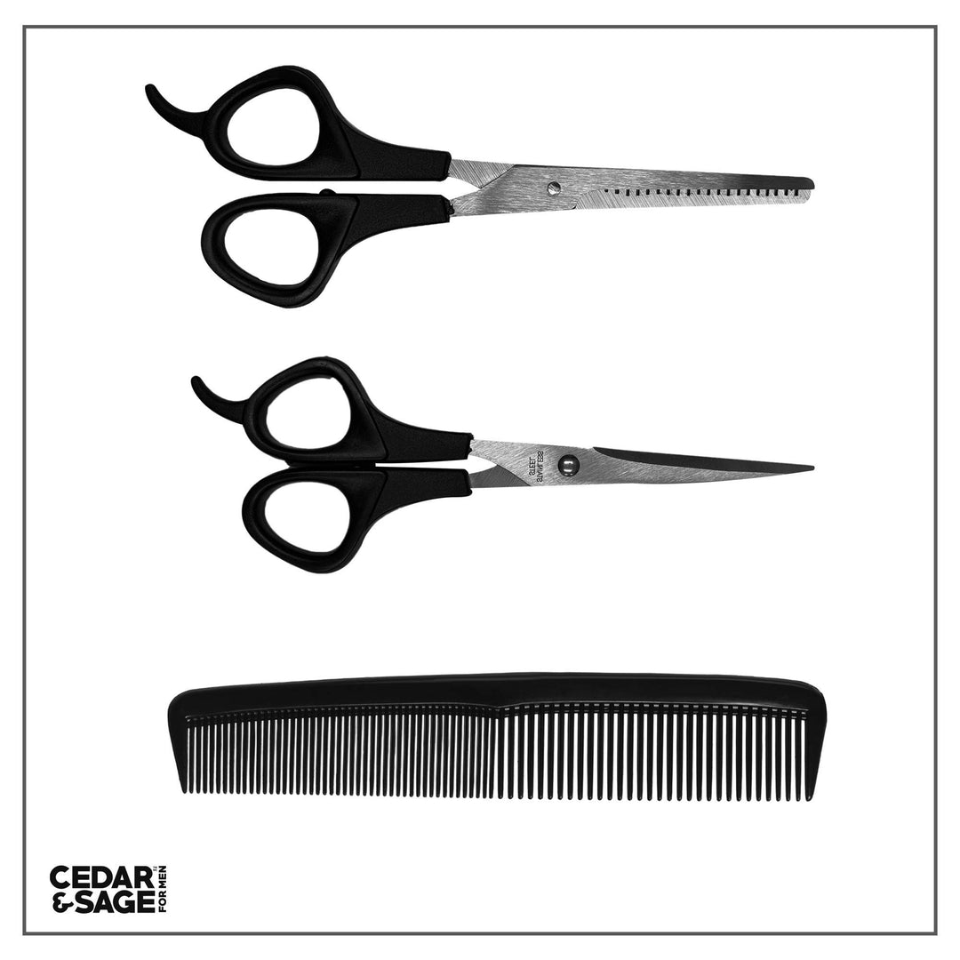 Cedar &amp; Sage, At-Home DIY Hair Trimming Set, Includes Trimming Scissors, Trimming Shears, Comb, 3 Count, Black, Medium (CS8982)