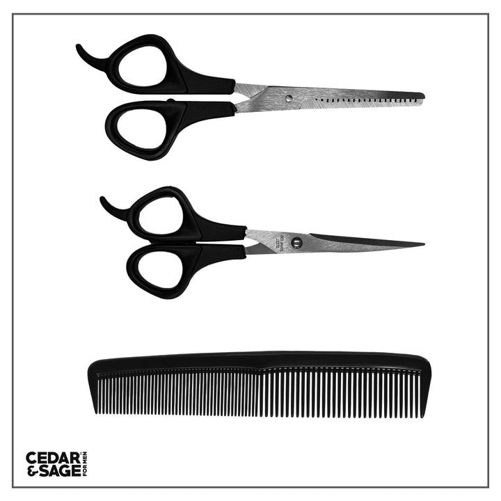 Cedar &amp; Sage, At-Home DIY Hair Trimming Set, Includes Trimming Scissors, Trimming Shears, Comb, 3 Count, Black, Medium (CS8982)