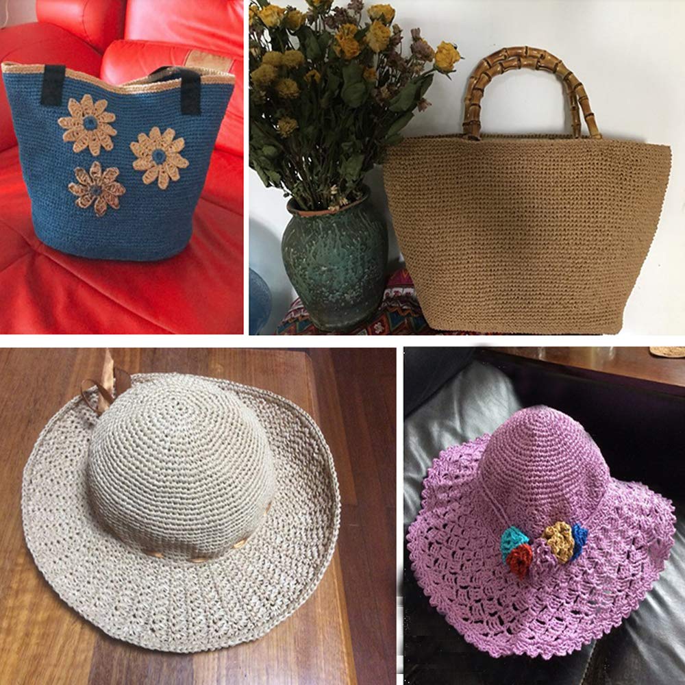 Natural Cotton Raffia Yarn Light Purple Crochet Summer Sun Hat Yarn,Beach Bag Yarn,Rayon Raffia Crochet Yarn,Crochet Straw Knit Yarn,Knitting Materials,280 Meters/306 Yards