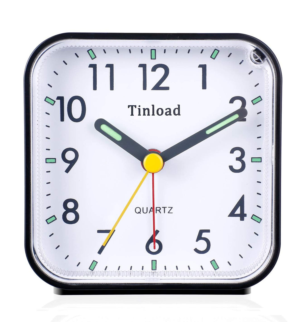 Small Battery Operated Analog Alarm Clock Silent Non Ticking, Ascending Beep Sounds, Snooze,Light Functions, Easy Set(Black)