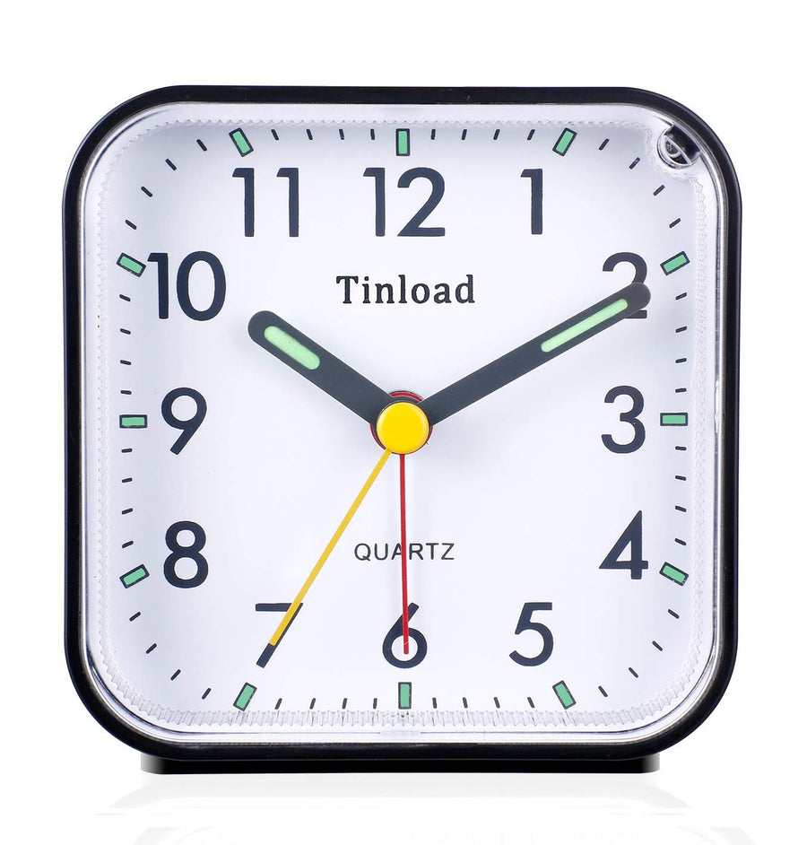 Small Battery Operated Analog Alarm Clock Silent Non Ticking, Ascending Beep Sounds, Snooze,Light Functions, Easy Set(Black)