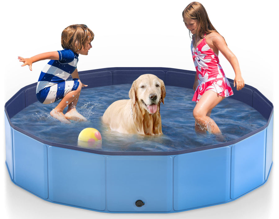 63 Foldable Dog Pool for Large Dogs, Portable Hard Plastic PVC Pet Bathing Tub, Outdoor Collapsible Swimming Pool for Pets Dogs and Cats, 63 x 12 Inches