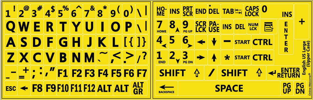 English US Large Letters Yellow Keyboard Stickers