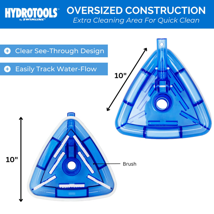 SWIMLINE HYDROTOOLS Manual Pool Vacuum Head Attachment For Inground &amp; Above Ground Pools |Weighted Swimming Pool Vac Head Clear Triangle Shape W/ Bristles| Swivel Hose 1-1/4 or 1-1/2’’| 8145