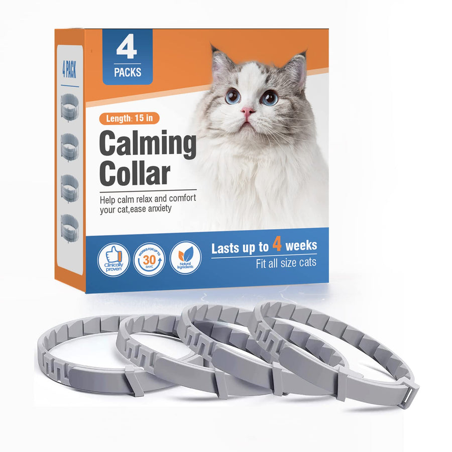 4 Packs Cat Calming Collar for Cats Pheromone Collar Efficient Relieve Reduce Anxiety Stress Pheromones Calm Relaxing Comfortable Collars Long-Lasting 30 Days Adjustable Breakaway Design Gray