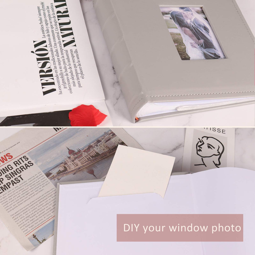 Photo Album Holds 200 4x6 Photo Book Premium Leather Cover Page Sleeves Family Small Personalised Picture for Wedding Anniversary Book Albums Baby Photos Albums(Gray)