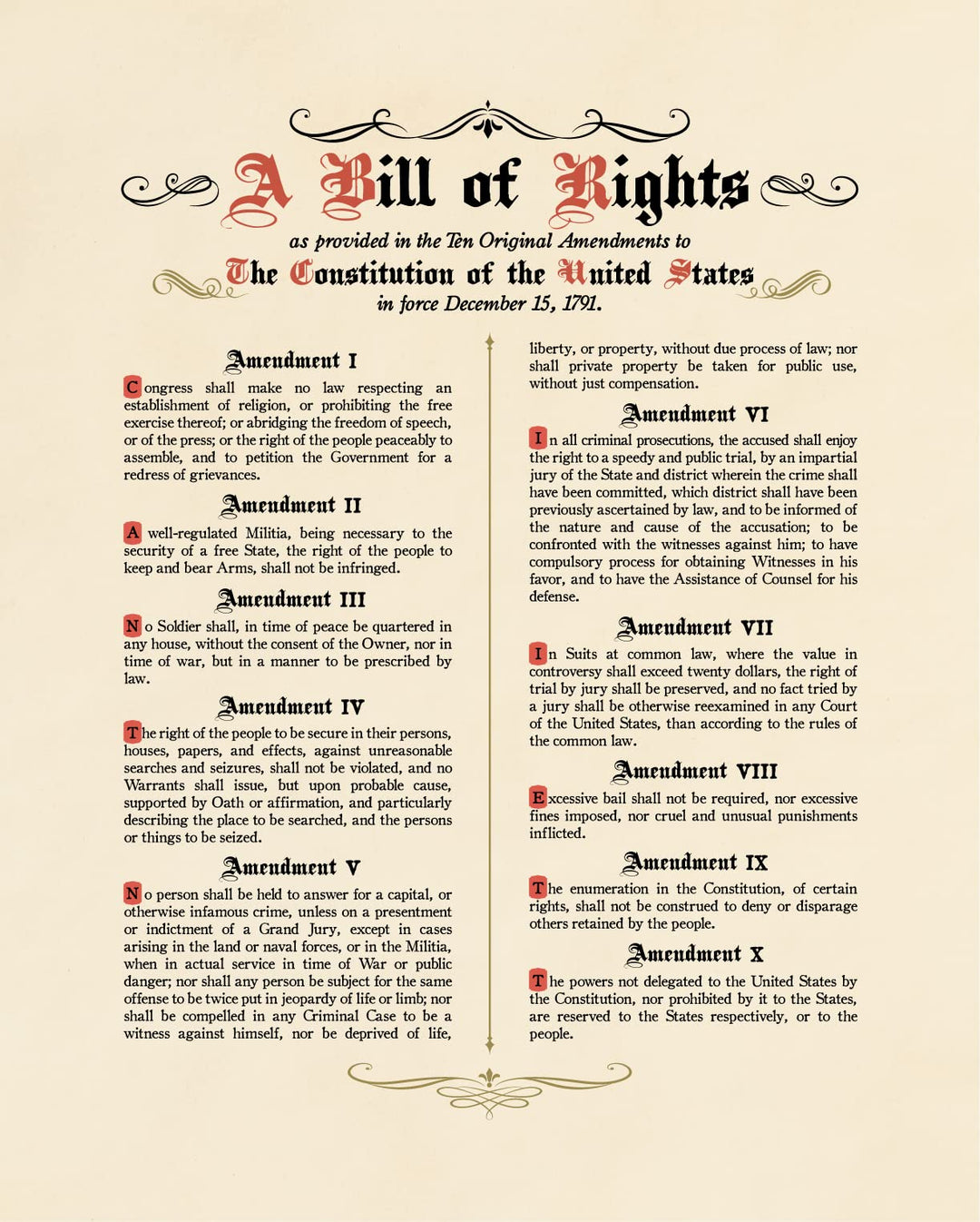 Constitution Bill of Rights Wall Art Prints - Unframed 8x10 - Patriotic Poster - American Decor for Home, Office, School - Historical Art Pictures - Inspirational Decorations for Wall