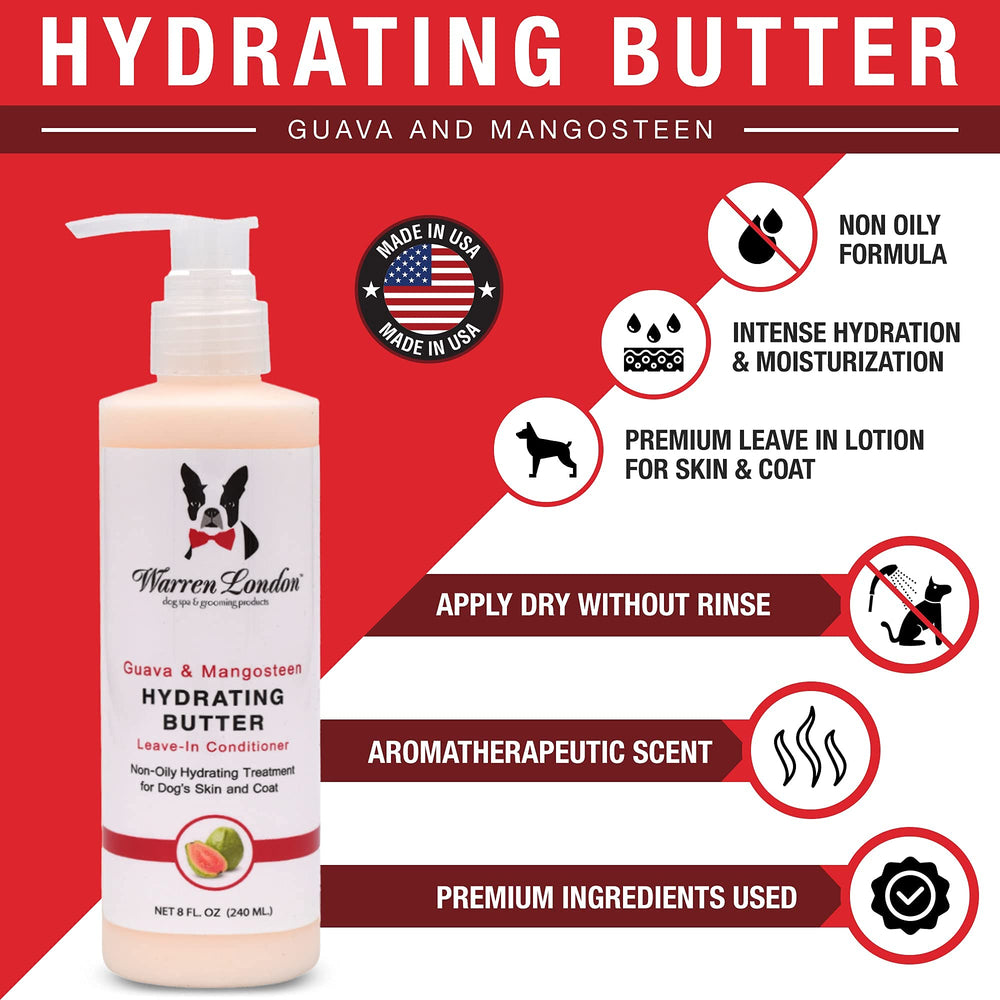 Hydrating Butter Leave in Pet Conditioner for Dogs | Lotion for Skin and Coat | Aloe Puppy & Dog Conditioner for Hair Detangler, Dry Skin, & Pet Fur Dandruff | Made in USA | Guava 8oz