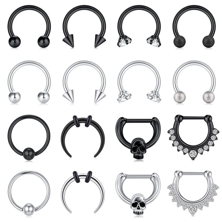 TOKRING 16PCS 16G Septum Nose Rings, Stainless Steel Hi