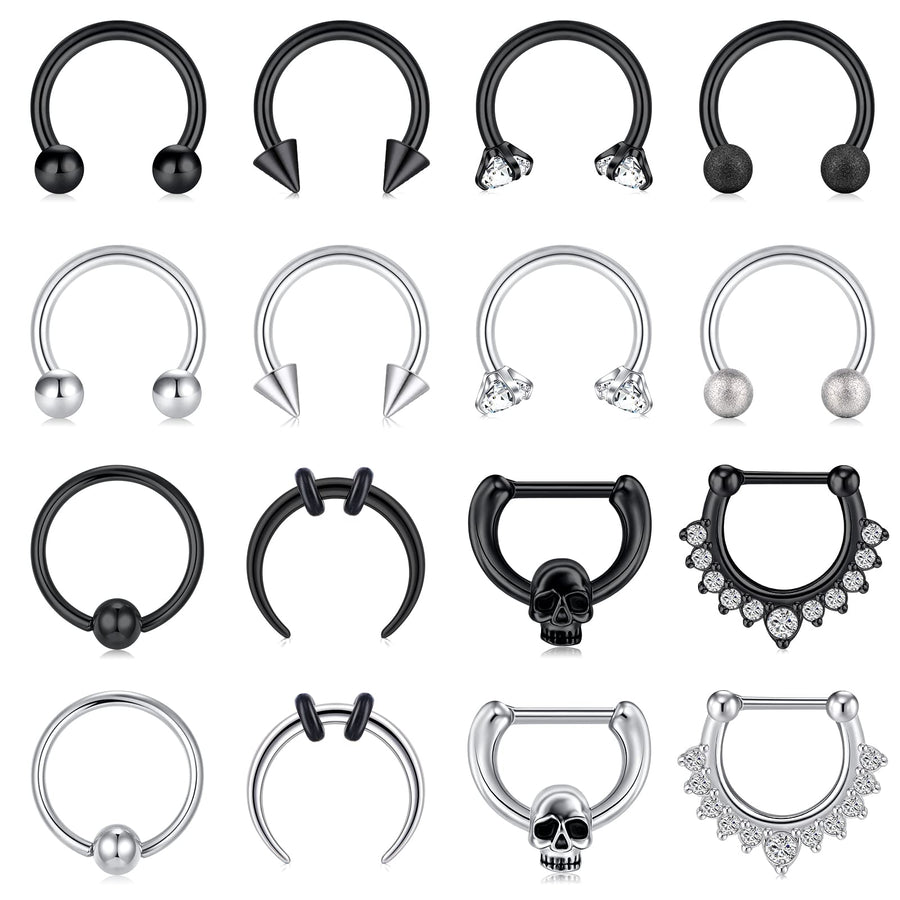TOKRING 16PCS 16G Septum Nose Rings, Stainless Steel Hi