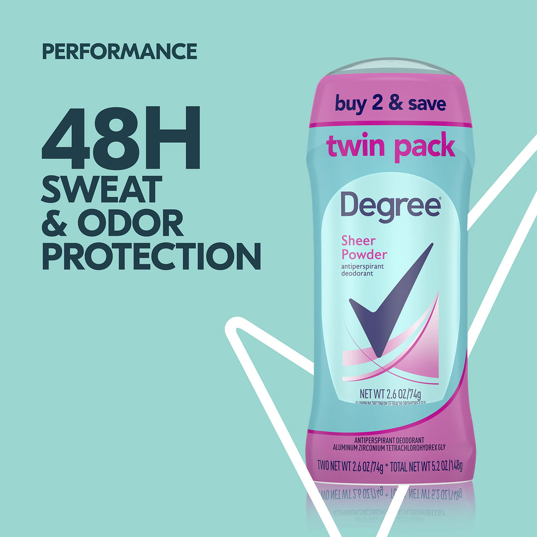 Degree Original Antiperspirant Deodorant 48-Hour Sweat and Odor Protection Sheer Powder Antiperspirant for Women 2.6 oz, Twink Pack