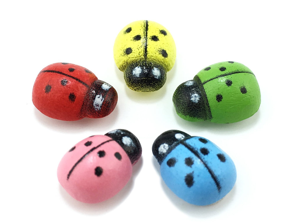 180Pcs Painted Wooden Ladybug/Self Adhesive/Craft/Decorations/Home Decor/Plants 10x13mm (Multi-Color)