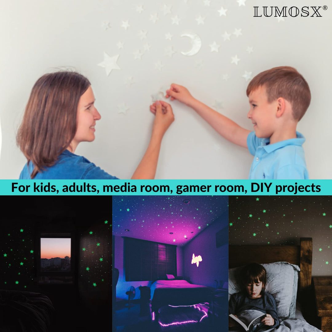 Glow in The Dark Stars for Ceiling - Stars from Recycled Materials w/North Star, Moon &amp; Constellation E-Book | 220 pcs Ceiling Stars for Ceiling Decorations for Kids Room Decor