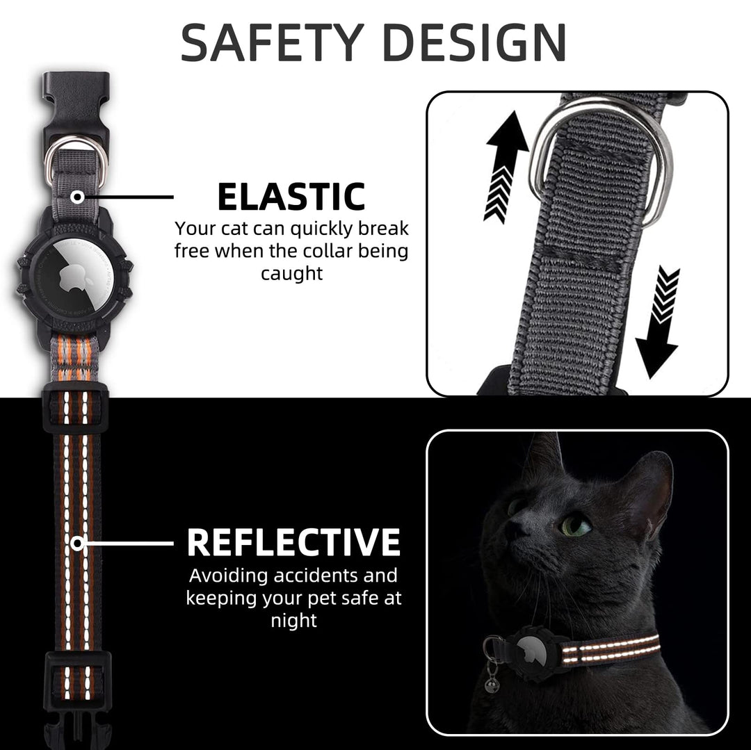 FEEYAR Integrated Collar with Apple AirTag Holder, Reflective GPS with Bell Orange, Lightweight Tracker for Girl Boy [Cat]s, Kittens and Puppies