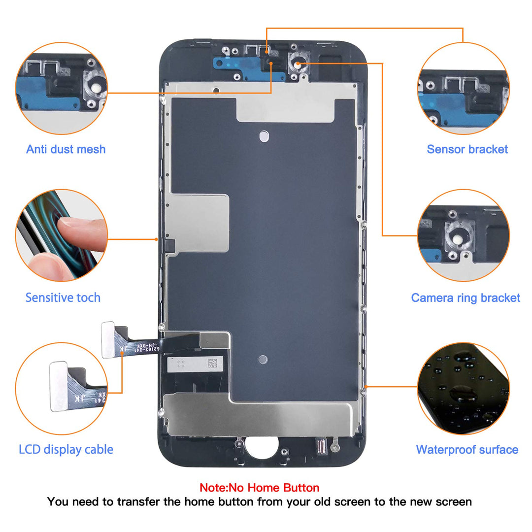 for iPhone 8/ SE 2020 2nd Generation Screen Replacement Black, LCD Touch Screen Digitizer with Repair Tools for A2275, A2298, A2296 with Waterproof Seal+Repair Tools+Screen Protector
