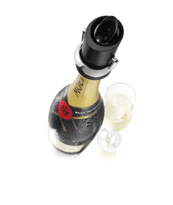 Champagne Stopper &amp; Server - Black - 2-in-1 Stopper and Pourer - Preserve Bubbles for Up to a Week with Airtight Seal - Premium Champagne Bottle Stopper &amp; Non-Drip Pouring