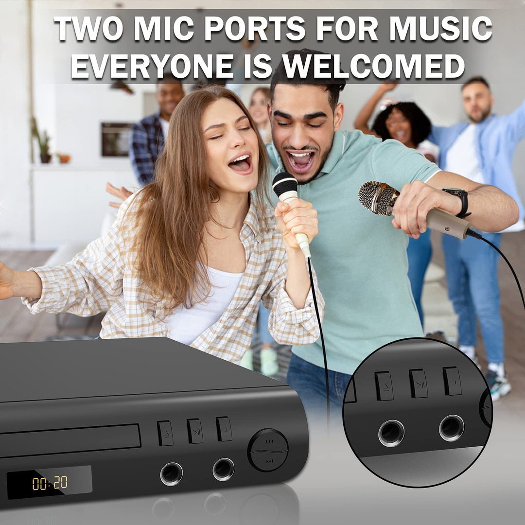 HD DVD Player, DVD Players for TV, All Region Free DVD Players with Dual Microphone Jack HDMI &amp; RCA Output, Support USB Input, NTSC/PAL Up-Convert to 1080P, HDMI &amp; AV Cable Remote Control