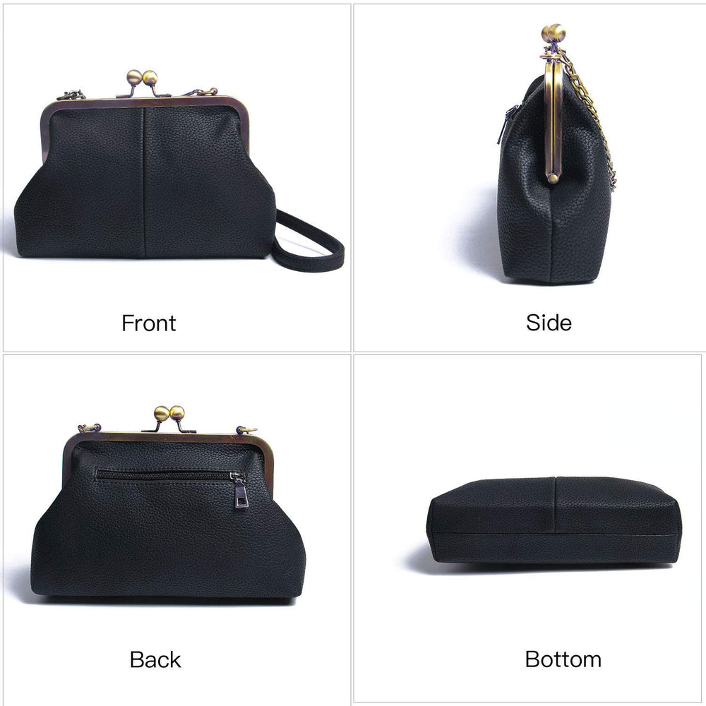 Women Classical Kiss Lock Clutch with Chain Strap Shoulder Bag Purse Wallet