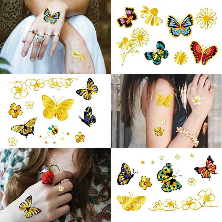 115 Styles Metallic Glitter Butterfly Temporary Tattoos, Long Lasting Butterfly Tattoo Stickers for Girls Women, Butterfly Party Decorations Supplies Favors (6 Sheets)