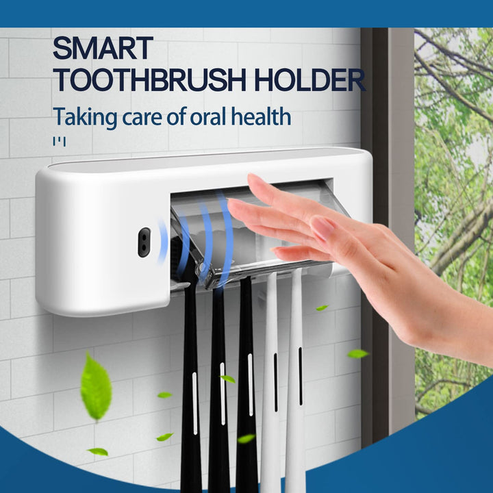 Toothbrush Holder Wall Mount, Smart Infrared Auto Sensing Bathroom Accessories, Electric Toothpaste Dispenser Squeeze Wall Mounted Toothbrush Holders for Bathrooms for Adults and Kids (White)
