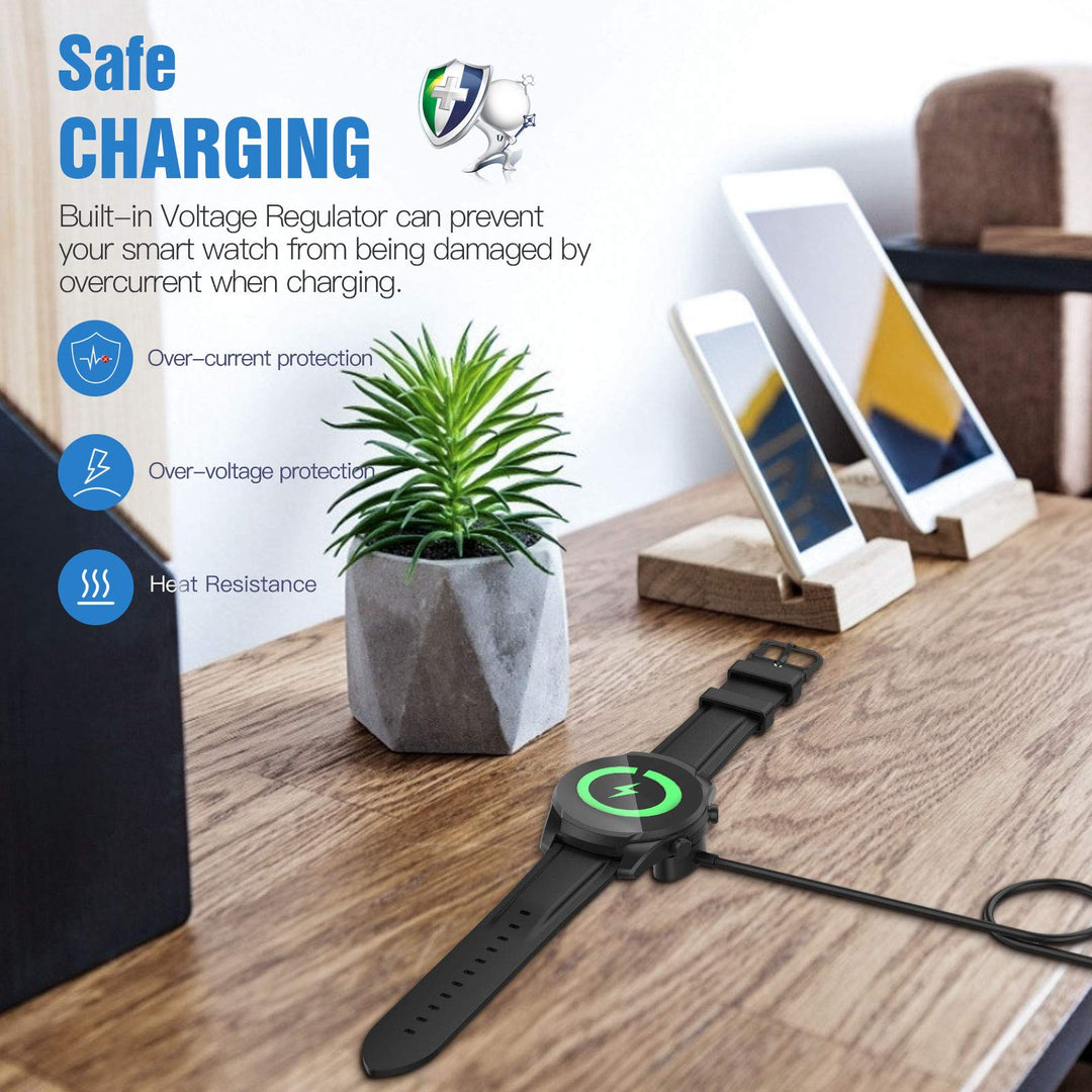 Compatible with TicWatch Pro 5/TicWatch Pro 3 Charger/TicWatch Pro 3 LTE Charger,[2 Pcs] 3.3 Ft Magnetic Charging Dock,USB Charging Cable Clip Cradle,Replacement Charger Power Cable Cord, Black