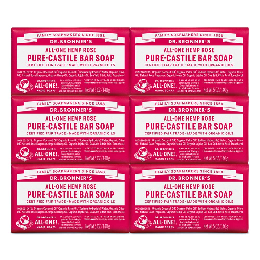 Dr. Bronner&#39;s Magic Soaps Pure-Castile Soap, All-One Hemp Rose, 5-Ounce Bars (Pack of 6)