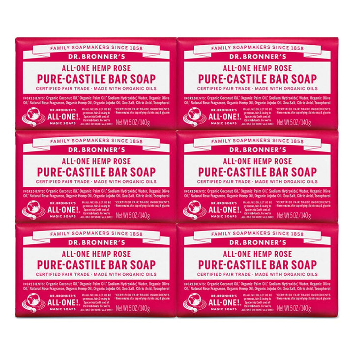 Dr. Bronner&#39;s Magic Soaps Pure-Castile Soap, All-One Hemp Rose, 5-Ounce Bars (Pack of 6)