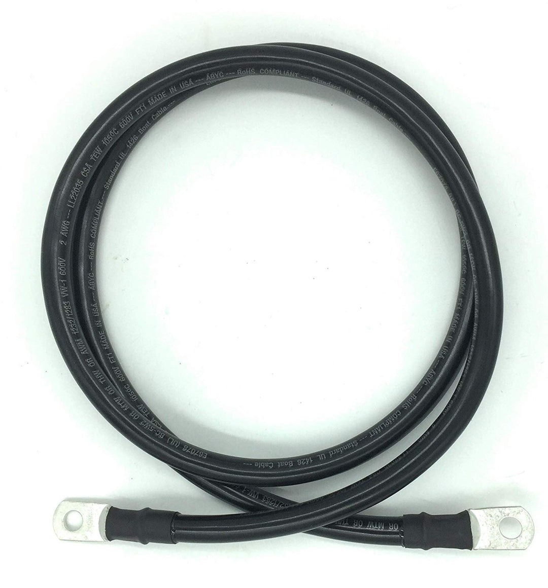 2 AWG Gauge Marine Grade Battery Cables, Made in USA, Fully Assembled with Heavy Duty Tinned Lugs, 1ft-15ft Lengths Available (Single Black, 2ft - 3/8” Lugs)