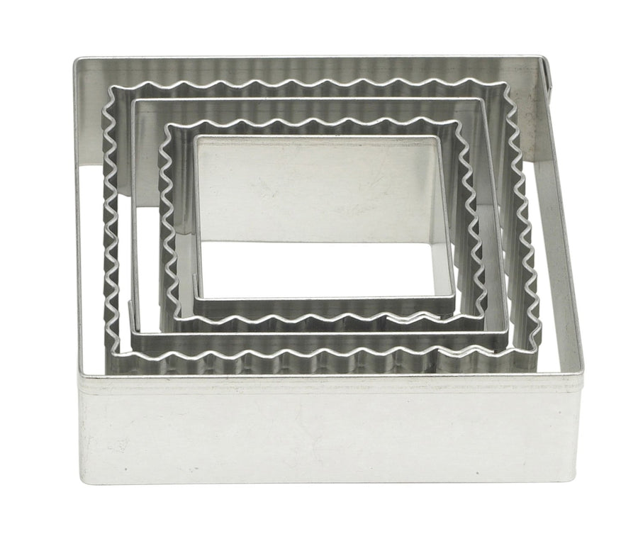 Cookie and Fondant Cutters, Graduated Crinkle Squares, 5-Piece Set with Storage Tin