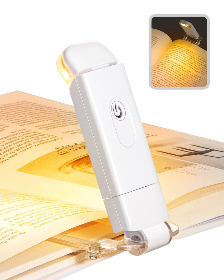 Book Reading Light, Amber Warm Clip On LED with 3 Adjustable Brightness for Eye Protection, Rechargeable USB, Perfect for Bookworms, Kids (White)