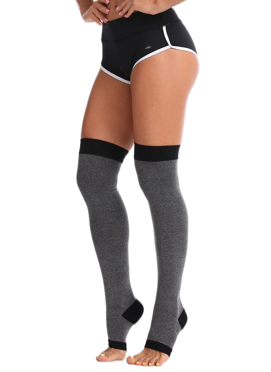 Thigh High Compression Open-Toe Socks for Women Over Knee Stocking for Yoga Runing,Leg Warmers Sleeves for Varicose Vein… (One Size, Gray)