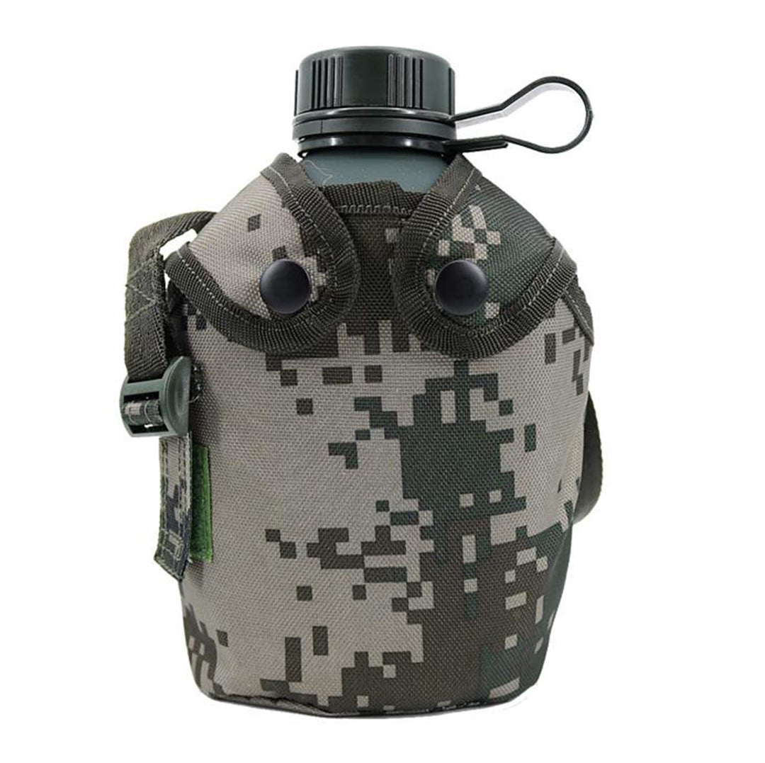Military Canteen Water Bottle, Aluminium Water Canteen Reinforced Nylon Cover Belt Holster, Portable Water Bottles with Shoulder Strap (Woodland Camouflage 1.2 L)