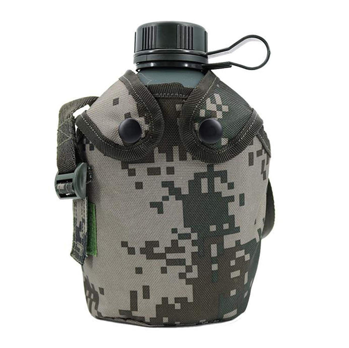 Military Canteen Water Bottle, Aluminium Water Canteen Reinforced Nylon Cover Belt Holster, Portable Water Bottles with Shoulder Strap (Woodland Camouflage 1.2 L)