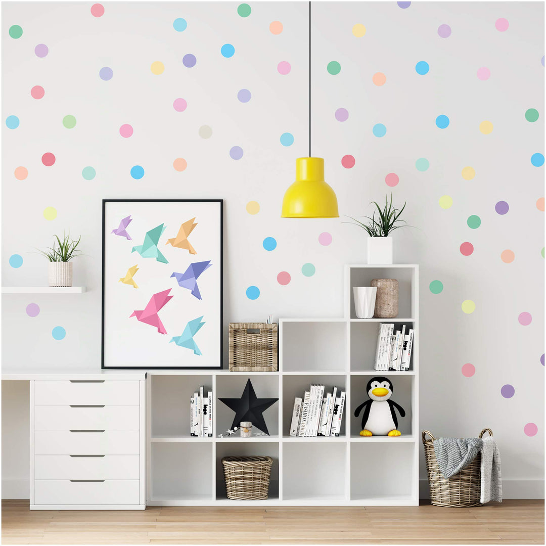 Large Round Polka Dot Confetti Wall Decal Baby Nursery Child Kid Boy Girl Bedroom Home Decor | Creative Art Design Pattern | Safe Removable Adhesive (Pastel Rainbow, 2 Inches x 120 Pieces)